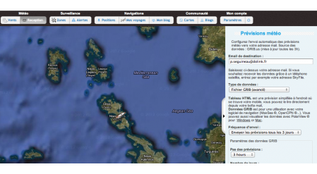 Configurez directement depuis la carte vos paramètres de réception des fichiers météo